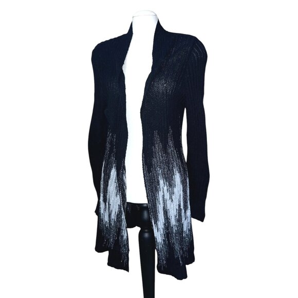 Chicos Black Open Front Cardigan Sweater With Ombre Metallic Detail Sz 1 (Medium - Picture 1 of 9